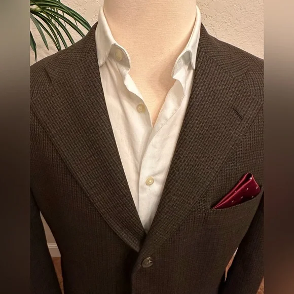 HAROLD POWELL BLAZER SIZE 44 BROWN CHECK SPORT COAT WOOL CASHMERE SUIT JACKET